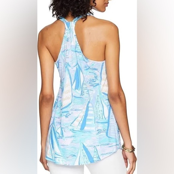 Lilly Pulitzer Aleida Tank Tunic Top Light blue Verbena Aboat Time sailboats - Picture 6 of 16